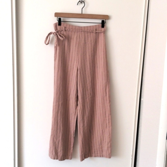 Urban Outfitters Pants - Urban Outfitters Cropped Wide Leg Linen Blend Pants Women's Pink Brown Size M